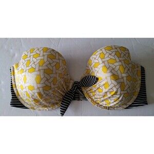 Victoria's Secret Biofit Strapless Swim Top Size 38D Yellow Black Geo Striped